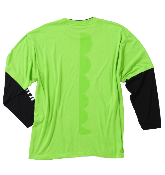 GACHAPIN×MUKKU フェイクレイヤード長袖Tシャツ グリーン×ブラック