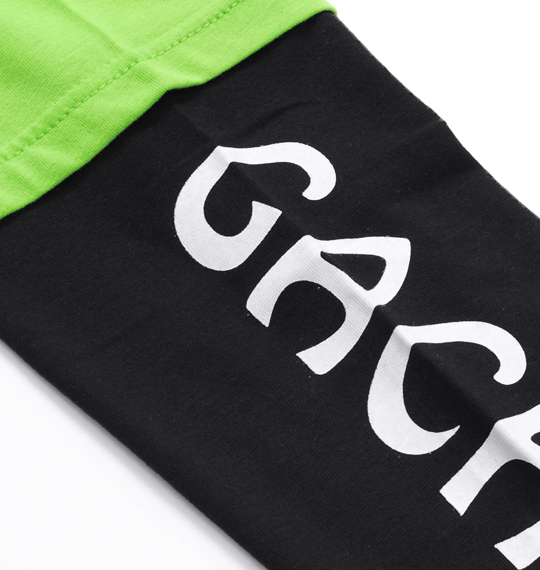 GACHAPIN×MUKKU フェイクレイヤード長袖Tシャツ グリーン×ブラック