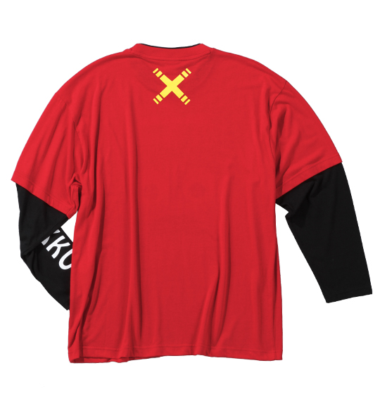 GACHAPIN×MUKKU フェイクレイヤード長袖Tシャツ レッド×ブラック