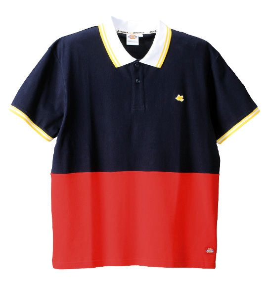 DICKIES 配色切替半袖ポロシャツ ネイビー×レッド