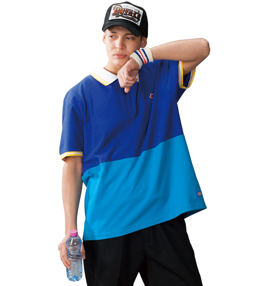 DICKIES 配色切替半袖ポロシャツ ブルー×ターコイズ