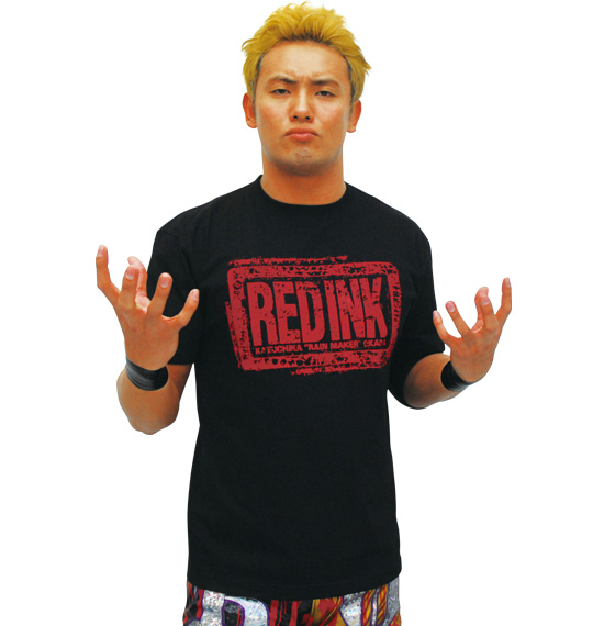 新日本プロレス オカダ選手RED INK柄半袖Tシャツ ブラック