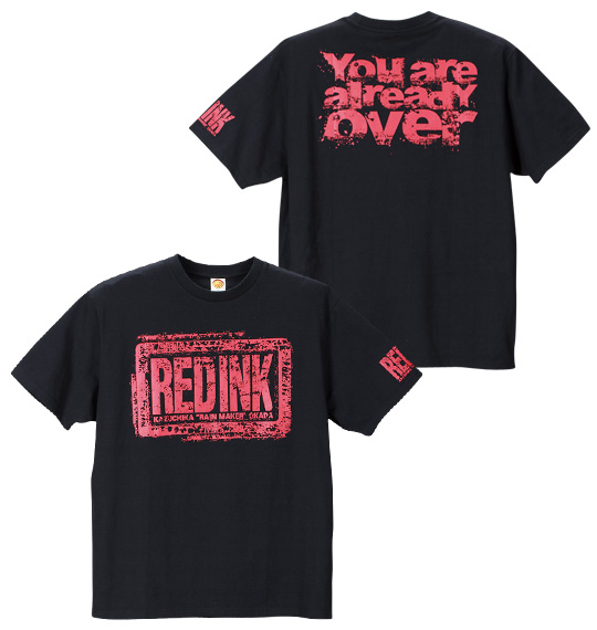 新日本プロレス オカダ選手RED INK柄半袖Tシャツ ブラック