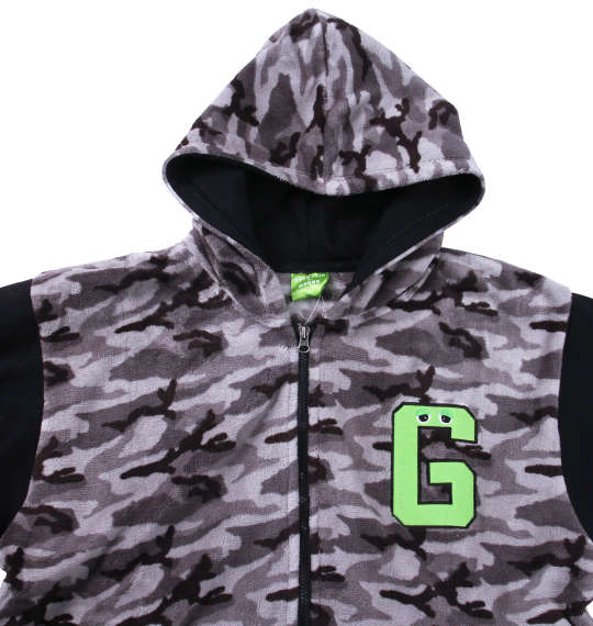 GACHAPIN×MUKKU ボアフルジップパーカー グレー系カモフラ柄