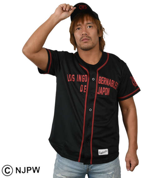 新日本プロレス L・I・Jベースボールシャツ(3rdモデル/ブラック×レッド) ブラック×レッド