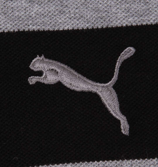PUMA エッセンシャルストライプ半袖ポロシャツ コットンブラック×ミディアムグレーヘザー