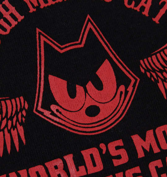 FELIX THE CAT チェーン刺繍&プリント半袖Tシャツ ブラック×レッド
