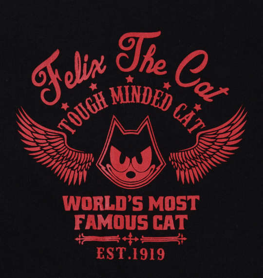 FELIX THE CAT チェーン刺繍&プリント半袖Tシャツ ブラック×レッド