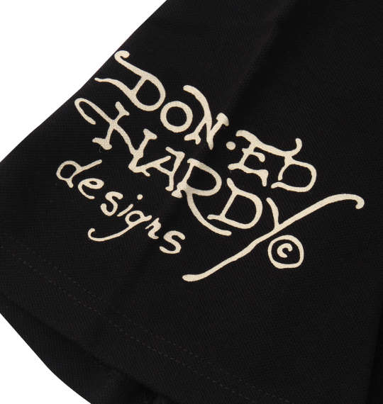 Ed Hardy 鹿の子刺繍&プリント半袖ポロシャツ ブラック