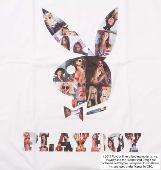 PLAYBOY カラー分解プリント&刺繍半袖Tシャツ オフホワイト
