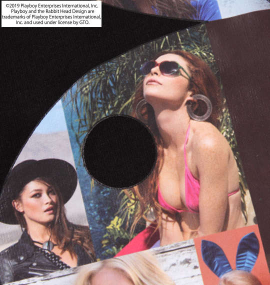 PLAYBOY カラー分解プリント&刺繍半袖Tシャツ ブラック