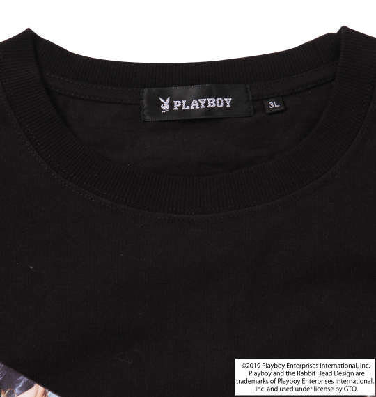 PLAYBOY カラー分解プリント&刺繍半袖Tシャツ ブラック