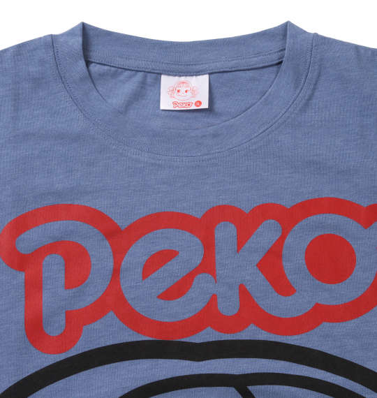 PeKo&PoKo ビッグフェイスプリント半袖Tシャツ ブルー杢