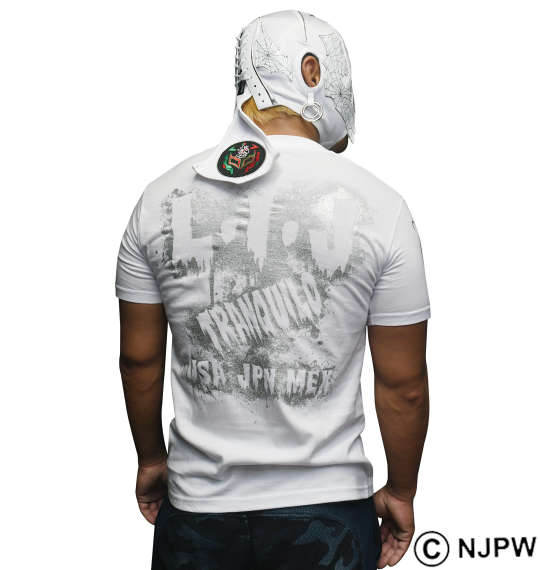 新日本プロレス BUSHI×L・I・J「MIST」半袖Tシャツ(ホワイト×シルバー) ホワイト