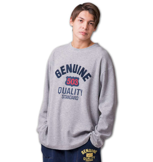 EDWIN ワッフルフェルト刺繍長袖Tシャツ グレー
