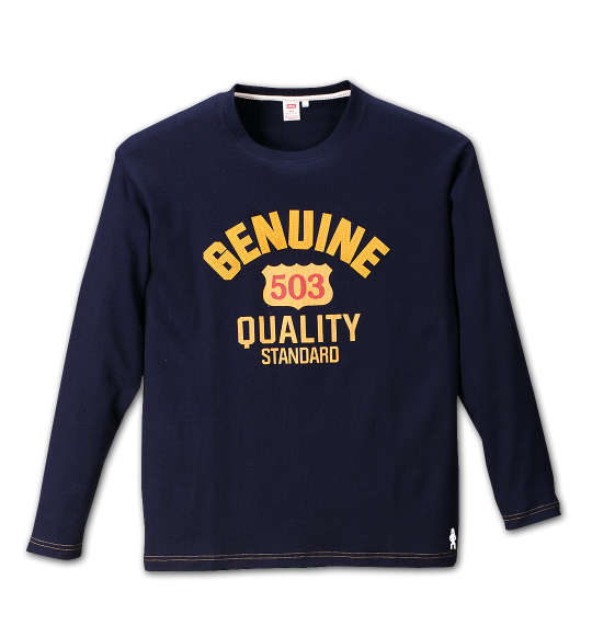 EDWIN ワッフルフェルト刺繍長袖Tシャツ ネイビー