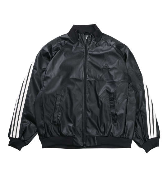 adidas STADIUMフェイクレザージャケット ブラック×オフホワイト