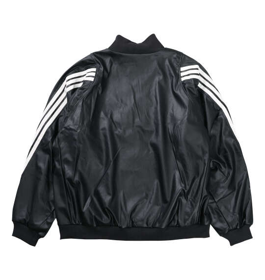 adidas STADIUMフェイクレザージャケット ブラック×オフホワイト