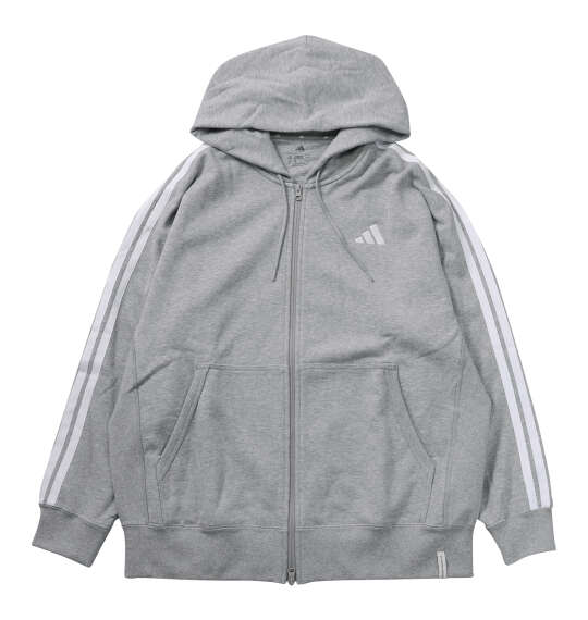 adidas ESS+3Sスウェットフルジップフーディ ミディアムグレーヘザー