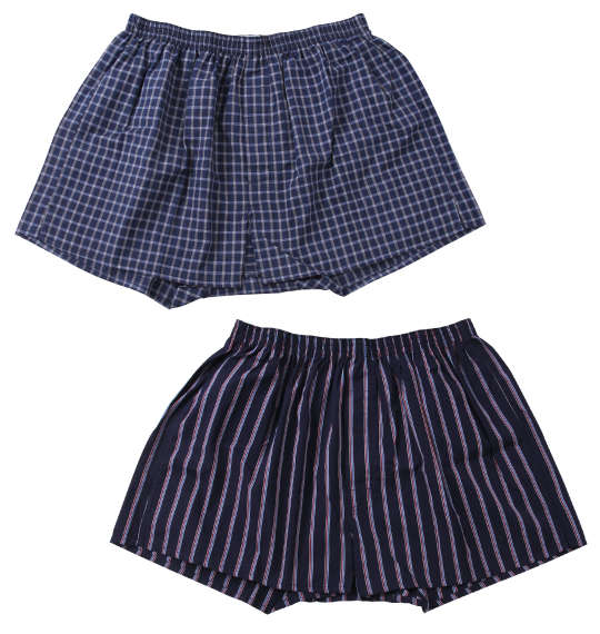 Take More 2P先染め布帛トランクス ネイビー系チェック×ネイビー系ストライプ