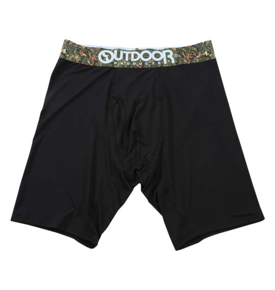 OUTDOOR PRODUCTS ポリエステルベア天転写ゴムブラックロングボクサーパンツ ブラック×リーヴズカモ