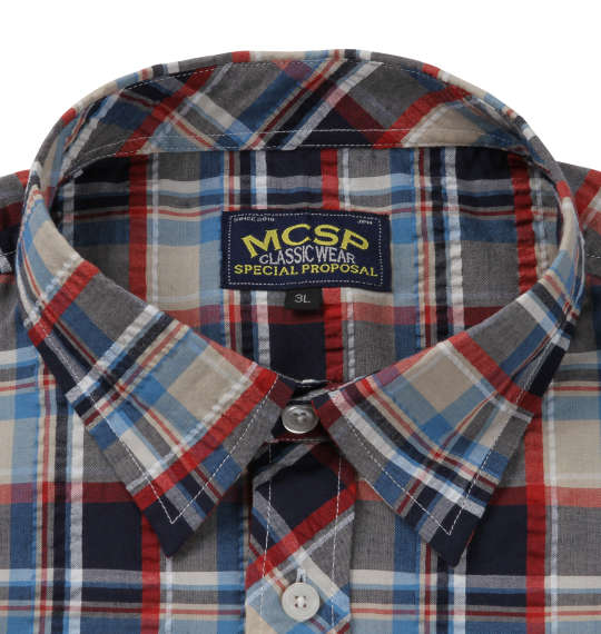 Mc.S.P チェック半袖シャツ オフホワイト×ネイビー