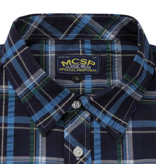 Mc.S.P チェック半袖シャツ ネイビー×サックス