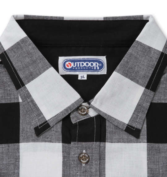 OUTDOOR PRODUCTS 綿麻ブロックチェック半袖シャツ ブラック×ホワイト