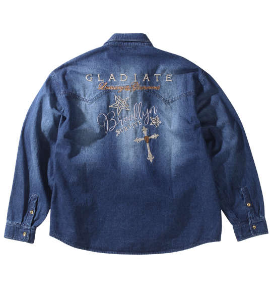 GLADIATE 刺繍デニム長袖シャツ ネイビー