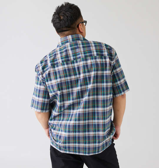 OUTDOOR PRODUCTS チェックオープンカラー半袖シャツ ネイビー系