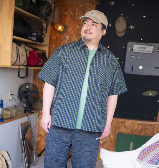 OUTDOOR PRODUCTS ブロードチェックレギュラーカラー半袖シャツ ネイビー系