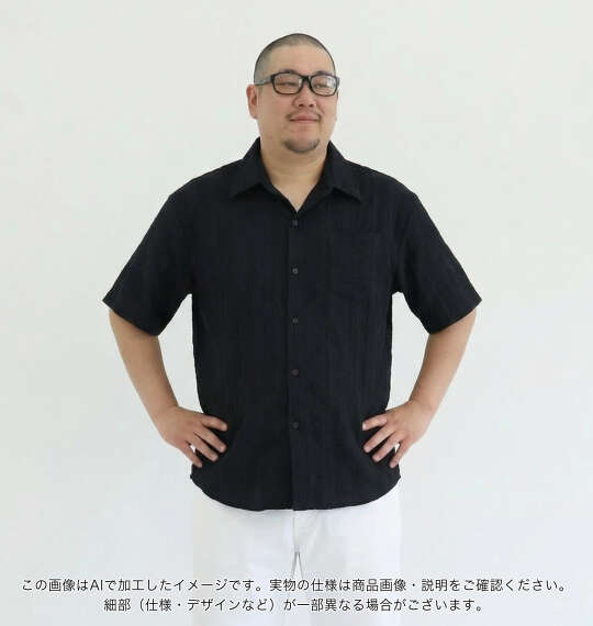 in the attic ジャガードストライプ半袖シャツ ブラック