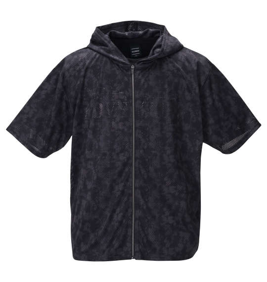 BEAUMERE 総柄メッシュ半袖フルジップパーカー+半袖Tシャツ チャコール×ブラック