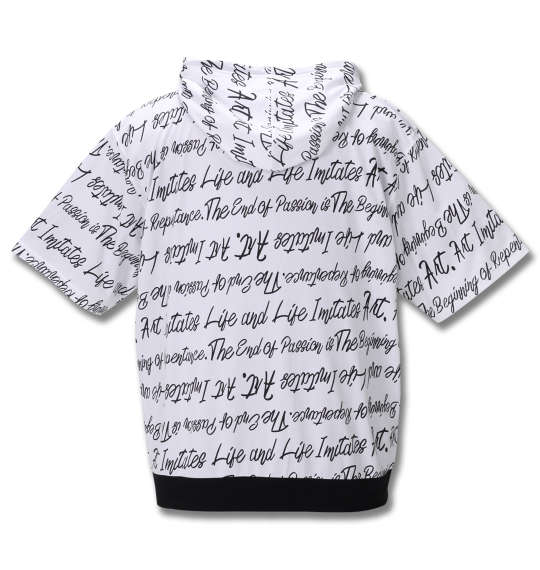 RIMASTER メッシュ文字総柄半袖パーカー+半袖Tシャツ ホワイト×ブラック
