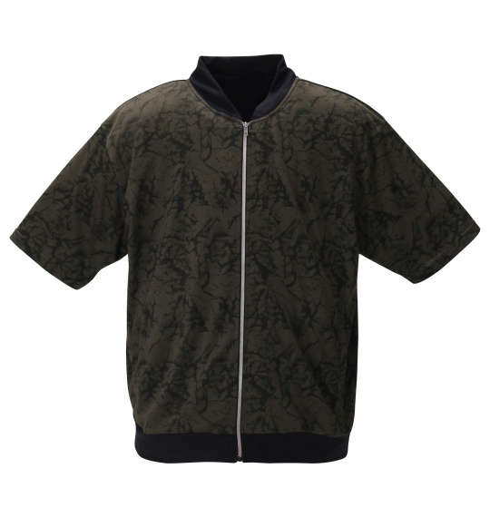 RIMASTER メッシュクラック総柄半袖ブルゾン+半袖Tシャツ カーキ×ブラック