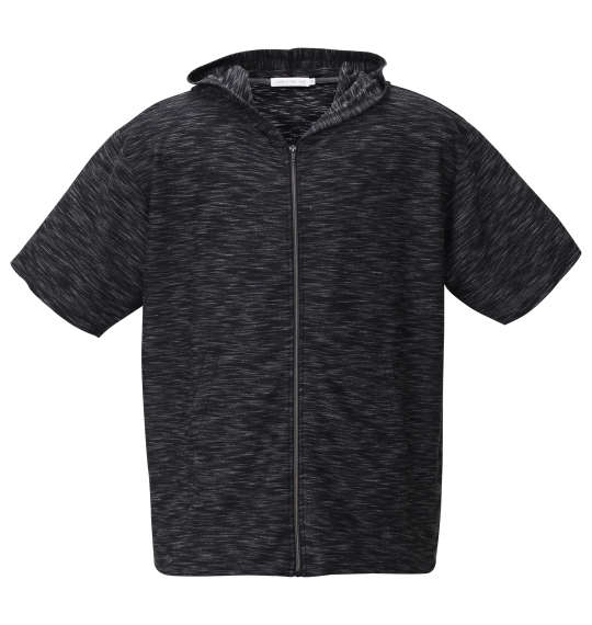 launching pad スラブリップル半袖フルジップパーカー+半袖Tシャツ ブラック杢×ホワイト