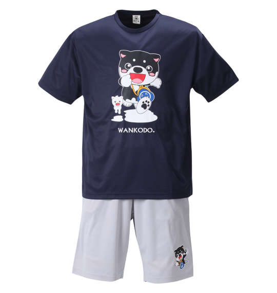 黒柴印和んこ堂 DRYメッシュ半袖Tシャツ+ハーフパンツ+収納袋 ネイビー×グレー