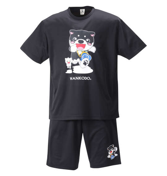 黒柴印和んこ堂 DRYメッシュ半袖Tシャツ+ハーフパンツ+収納袋 ブラック×ブラック