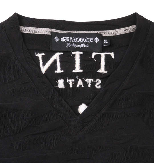 GLADIATE 刺繍カモフラジャガード半袖VネックTシャツ ブラック