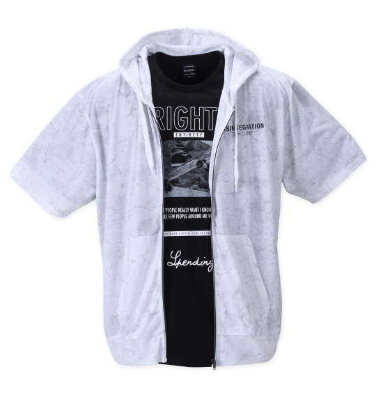 BEAUMERE マーブル総柄半袖フルジップパーカー+半袖Tシャツ ホワイト×ブラック