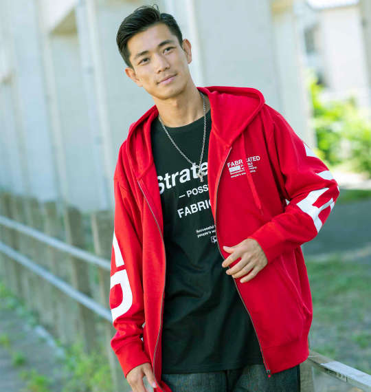 BEAUMERE ダンボールフルジップパーカー+半袖Tシャツ レッド×ブラック