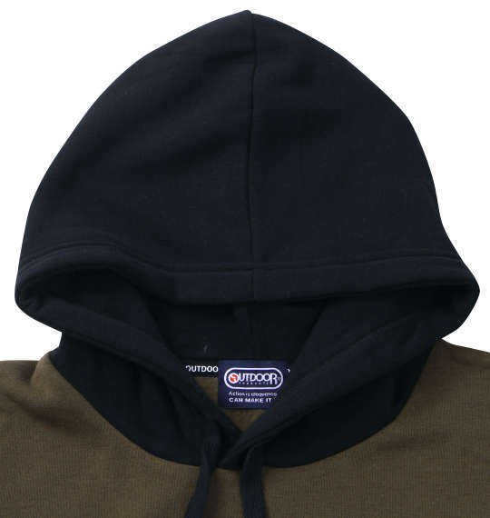 OUTDOOR PRODUCTS 裏起毛クレイジー切替プルパーカー カーキ