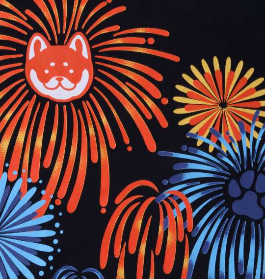 黒柴印和んこ堂 花火和み柴っこ半袖Tシャツ ネイビー