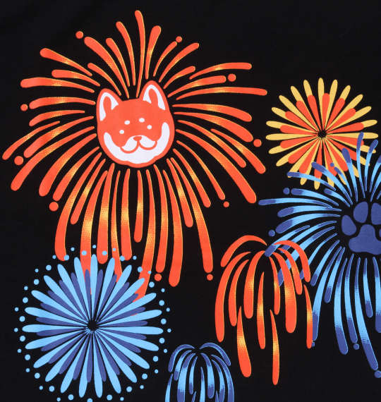 黒柴印和んこ堂 花火和み柴っこ半袖Tシャツ ブラック