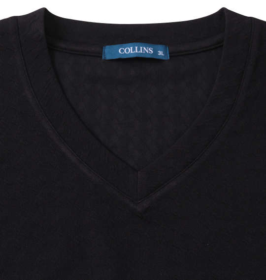 COLLINS TPU格子ジャガードVネック半袖Tシャツ ブラック