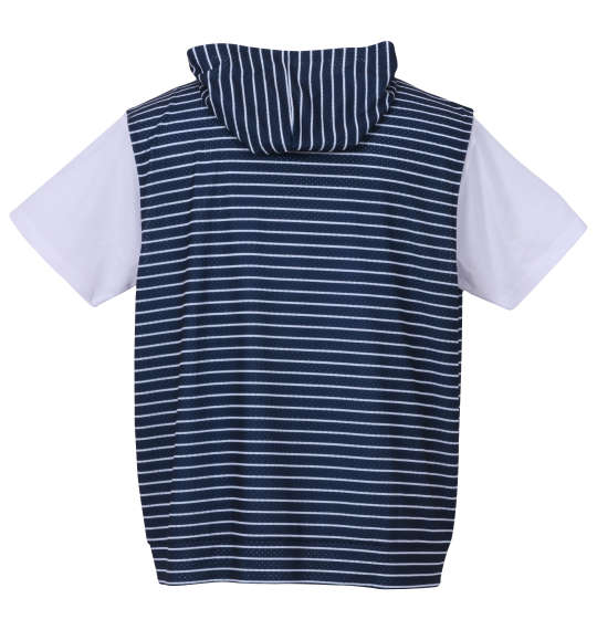 COLLINS メッシュボーダーノースリーブフルジップパーカー+半袖Tシャツ ネイビー×ホワイト