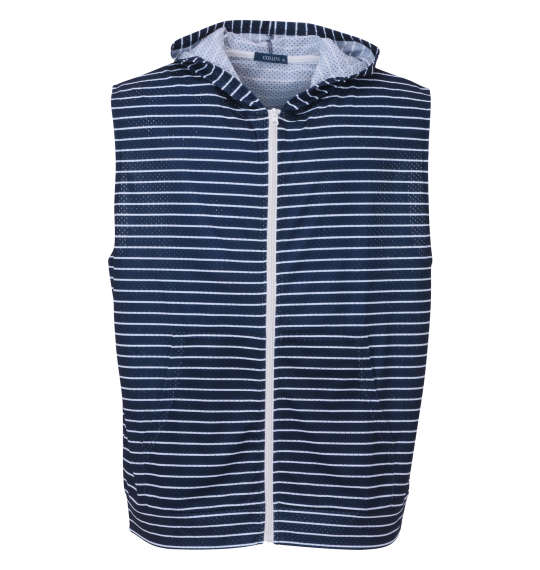 COLLINS メッシュボーダーノースリーブフルジップパーカー+半袖Tシャツ ネイビー×ホワイト