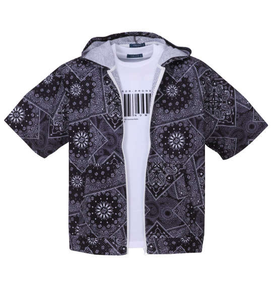 COLLINS メッシュバンダナ柄半袖フルジップパーカー+半袖Tシャツ ブラック×ホワイト
