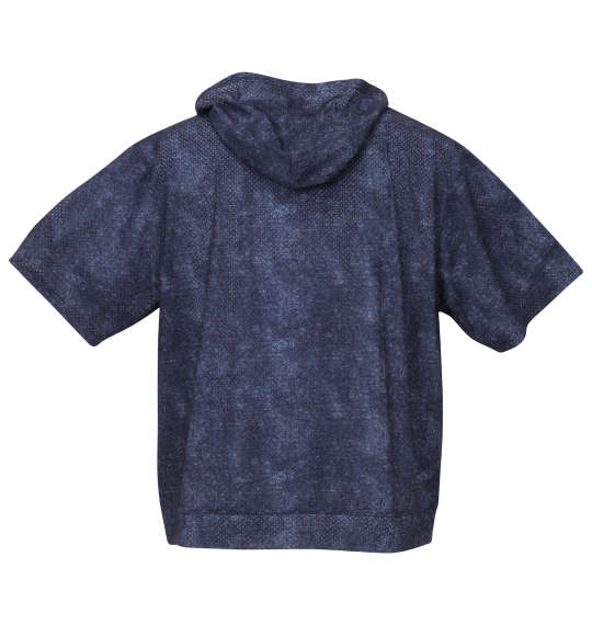 COLLINS メッシュデニム風プリント半袖フルジップパーカー+半袖Tシャツ ネイビー×ホワイト