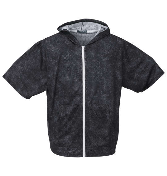 COLLINS メッシュデニム風プリント半袖フルジップパーカー+半袖Tシャツ ブラック×ブラック